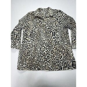 Chicos Size 3 US L Leopard No Iron Roll Tab Sleeves Button Down Tunic Shirt